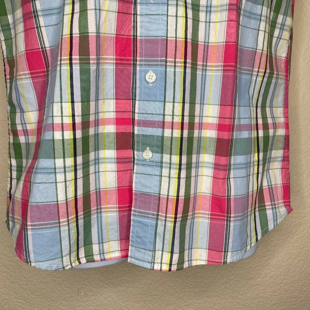 Banana Republic Prepster Plaid Shirt S Pink Blue Green Country Club Core Madras